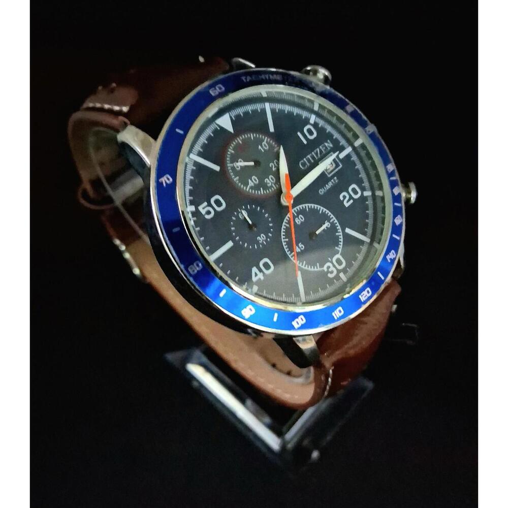Gentlemens Citizen Chronograph Leather Date Wrist Watch